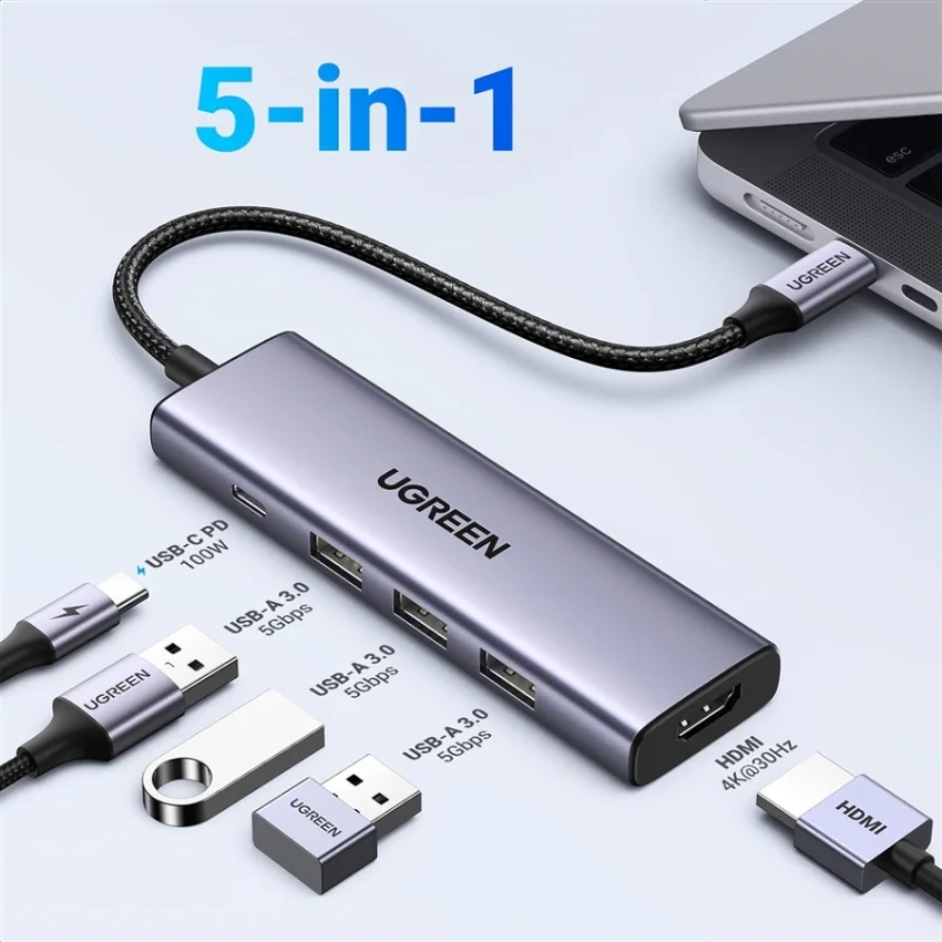 Hub Type C Ugreen 15596 100W PD, 4K@30Hz HDMI