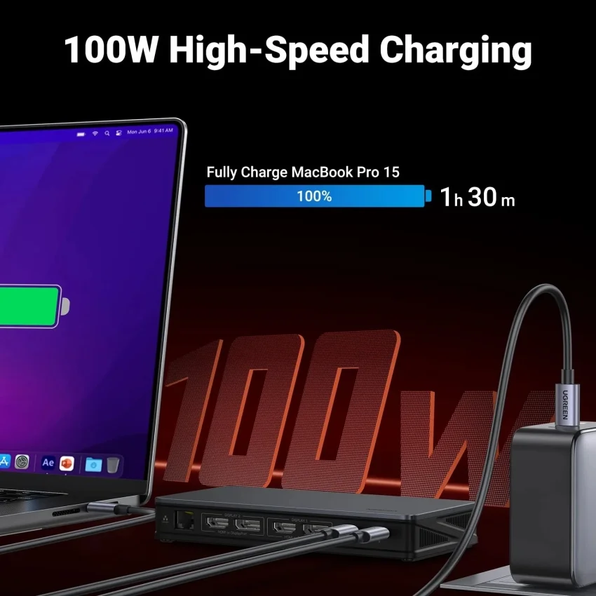 Hub USB-C Đa Năng UGREEN 90912 Hỗ Trợ 4K@60Hz và USB 3.1 2xUSB-A 3.2, USB-C 3.2, 2xHDMI, 2xDP, RJ45 Gigabit,PD