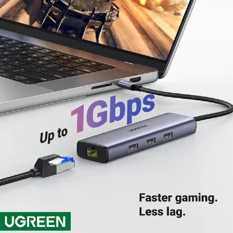 Hub USB-C ra HDM 4K@30Hz , PD 100W Ugreen 15598 USB A+HDMI+RJ45+PD Converter 4K@30Hz with PD