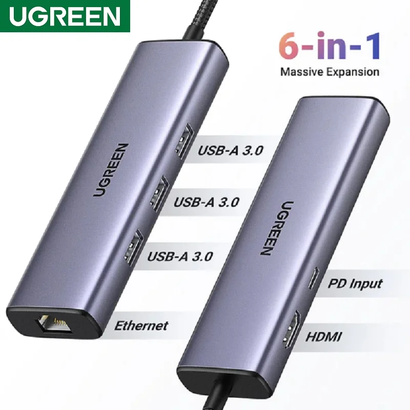 Hub USB-C ra HDM 4K@30Hz , PD 100W Ugreen 15598 USB A+HDMI+RJ45+PD Converter 4K@30Hz with PD — ảnh 2