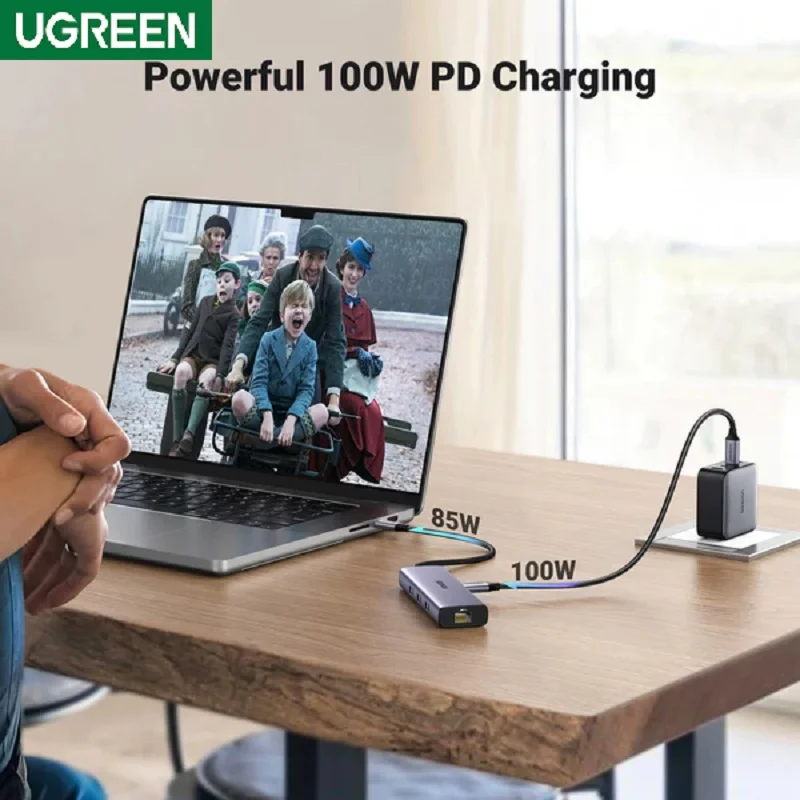 Hub USB-C ra HDM 4K@30Hz , PD 100W Ugreen 15598 USB A+HDMI+RJ45+PD Converter 4K@30Hz with PD — ảnh 4
