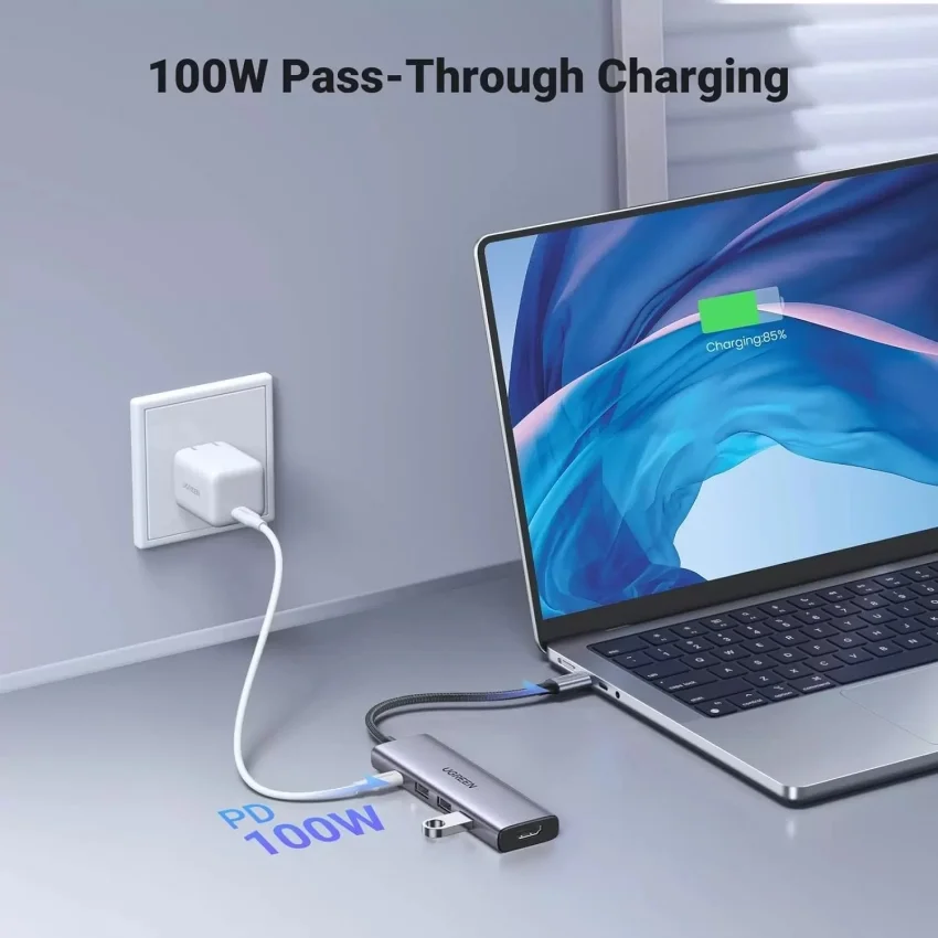 Hub USB-C Ugreen 15597 sạc nhanh 100W, HDMI 4K@60Hz 3 cổng USB-A 3.0, HDM, USB-C — ảnh 2