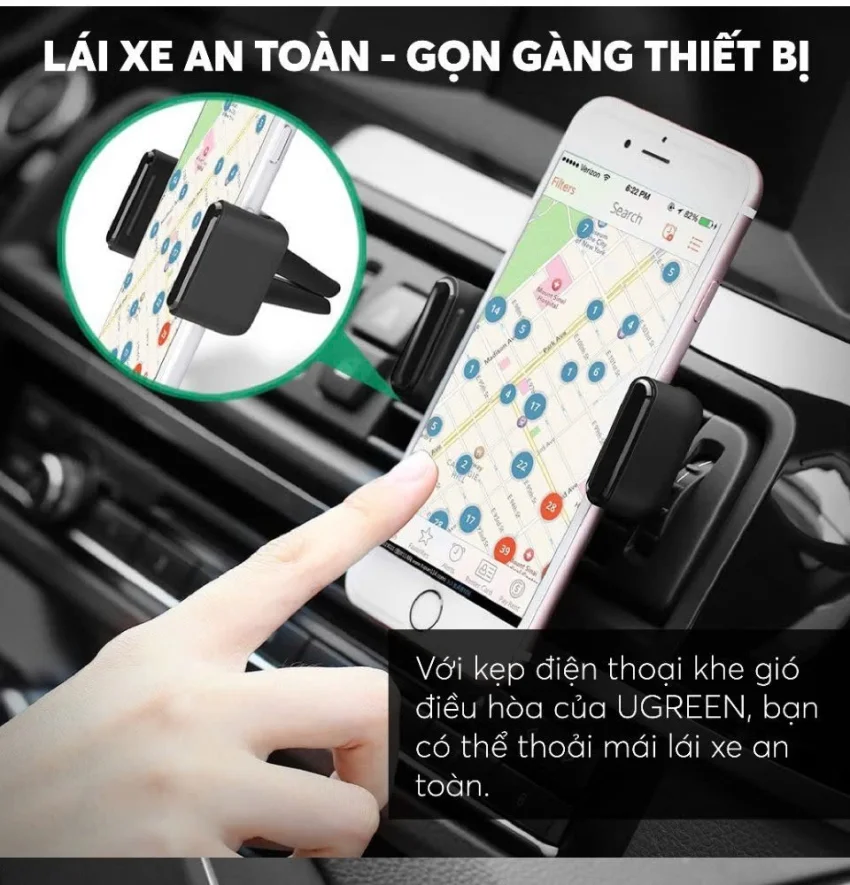 Kẹp điện thoại cài khe gió điều hòa cao cấp UGREEN LP120 10422 Xám — ảnh 6
