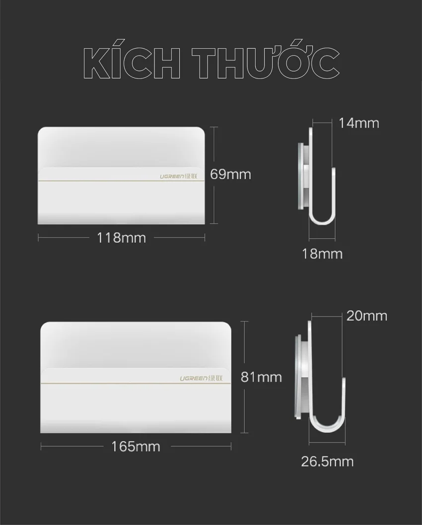 Khay đựng điện thoại treo tường không cần khoan UGREEN LP108 30394 rộng 12cm nhựa ABS