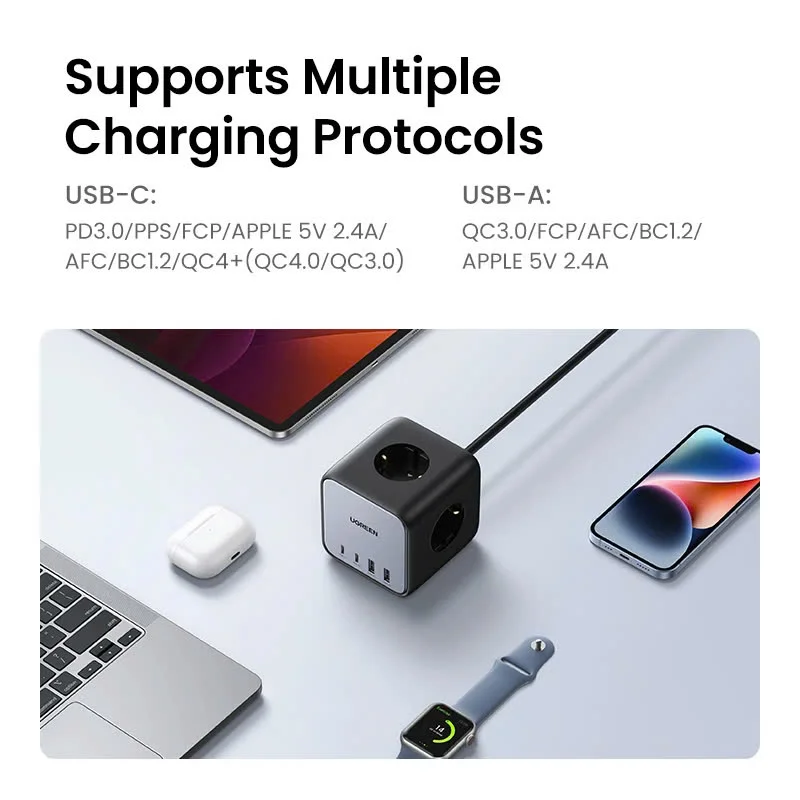 Ổ cắm điện đa năng UGREEN C268 trạm sạc để bàn 65W 2 USB-C, 2 USB-A Chân cắm UK (40861)
