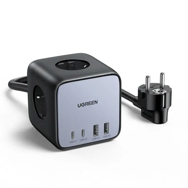 Ổ cắm điện đa năng UGREEN C268 trạm sạc để bàn 65W 2 USB-C, 2 USB-A Chân tròn (60113)