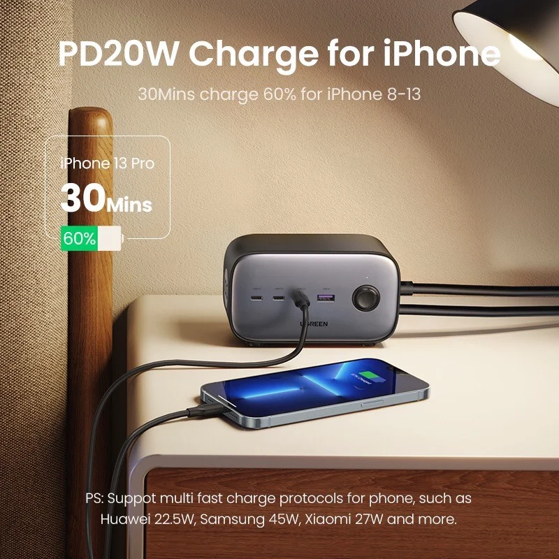Ổ cắm điện đa năng UGREEN CD270 60167 trạm sạc để bàn 100W, 3 xUSB-C , 1 x USB-A