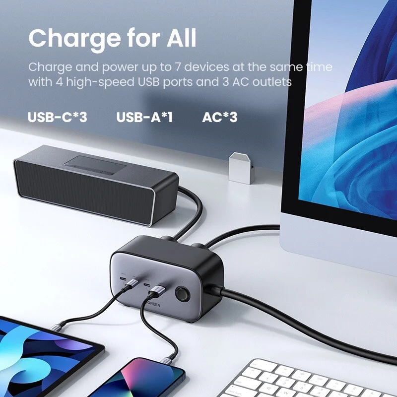Ổ cắm điện đa năng UGREEN CD270 60167 trạm sạc để bàn 100W, 3 xUSB-C , 1 x USB-A — ảnh 7