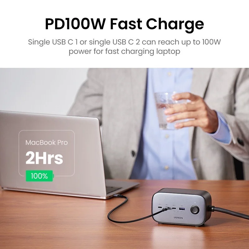Ổ cắm điện đa năng UGREEN CD270 60167 trạm sạc để bàn 100W, 3 xUSB-C , 1 x USB-A — ảnh 9