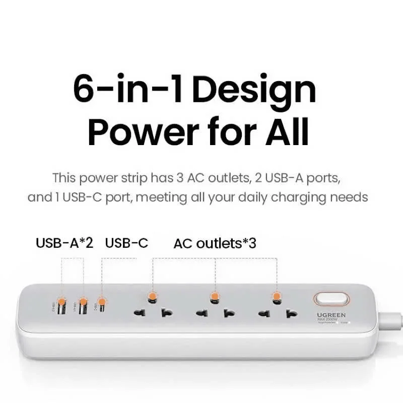 Ổ cắm điện đa năng UGREEN CD286 trạm sạc để bàn 30W, 1xUSB-C , 2 x USB-A Chân tròn (15143) — ảnh 2
