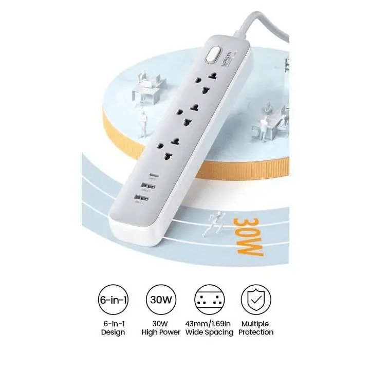 Ổ cắm điện đa năng UGREEN CD286 trạm sạc để bàn 30W, 1xUSB-C , 2 x USB-A Chân tròn (15143) — ảnh 5