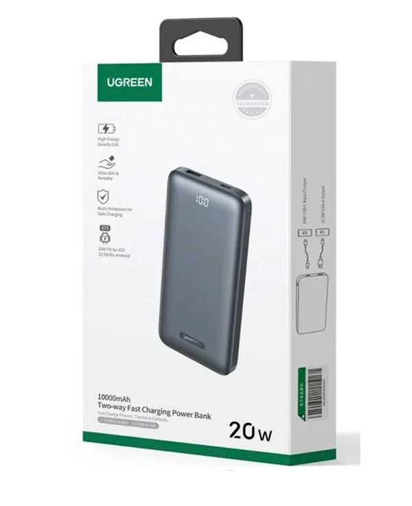 Pin sạc dùng cho điện thoại, 10000mAh Li-ion, màu xám 2 cổng đầu ra Ugreen 60689