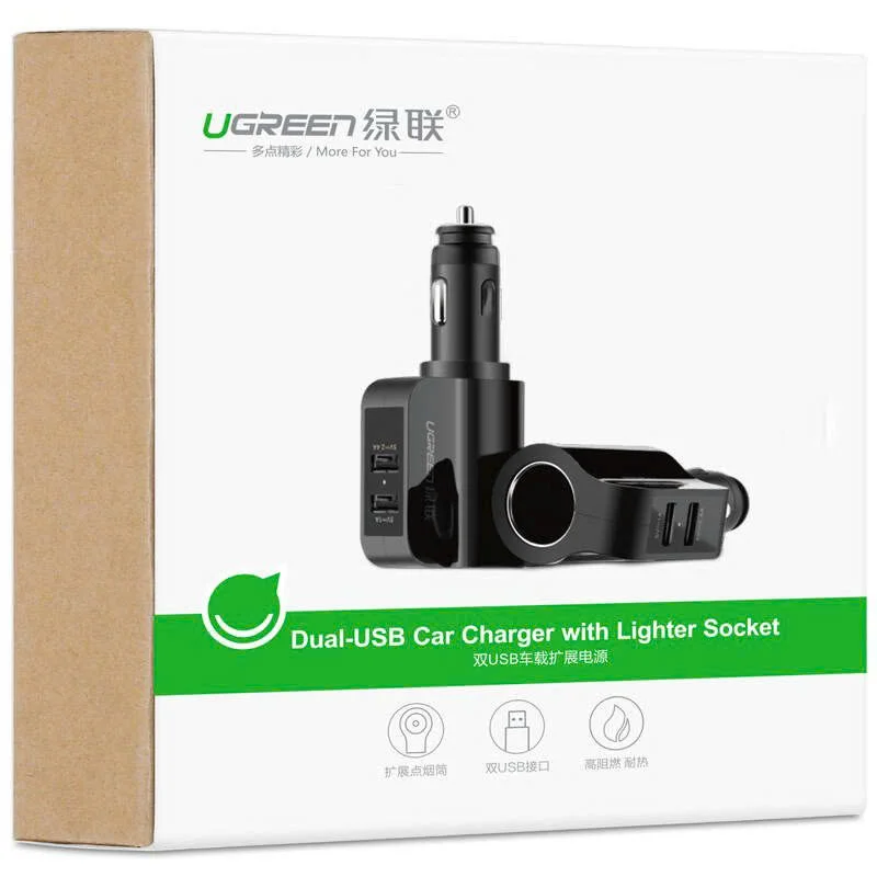 Sạc điện thoại/máy tính bảng 2 cổng USB 2.0 trên ô tô UGREEN CD115 20394