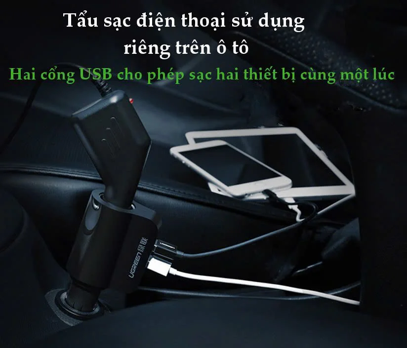 Sạc điện thoại/máy tính bảng 2 cổng USB 2.0 trên ô tô UGREEN CD115 20394 — ảnh 4