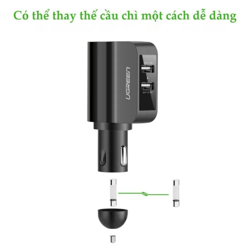 Sạc điện thoại/máy tính bảng 2 cổng USB 2.0 trên ô tô UGREEN CD115 20394