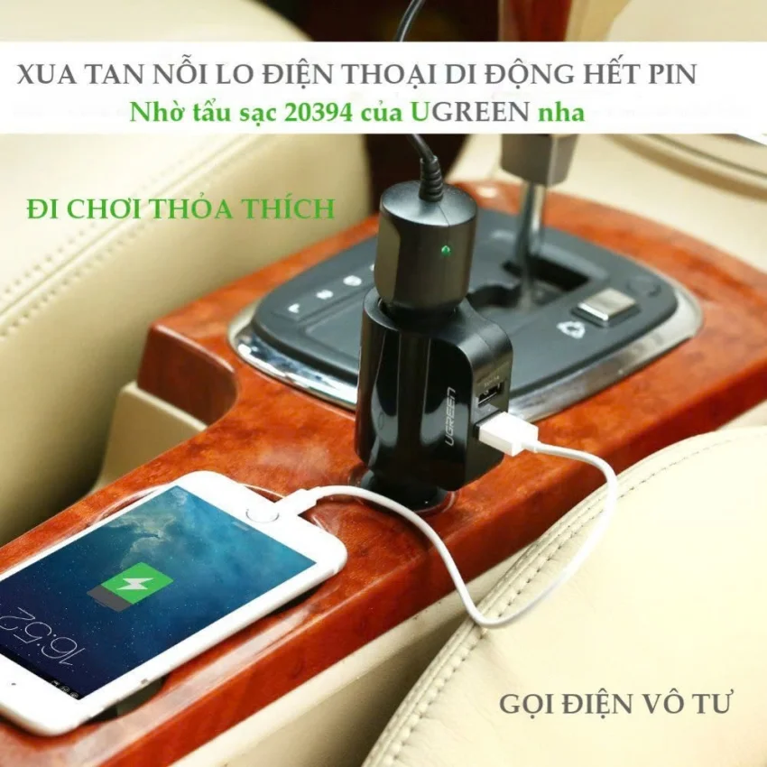 Sạc điện thoại/máy tính bảng 2 cổng USB 2.0 trên ô tô UGREEN CD115 20394