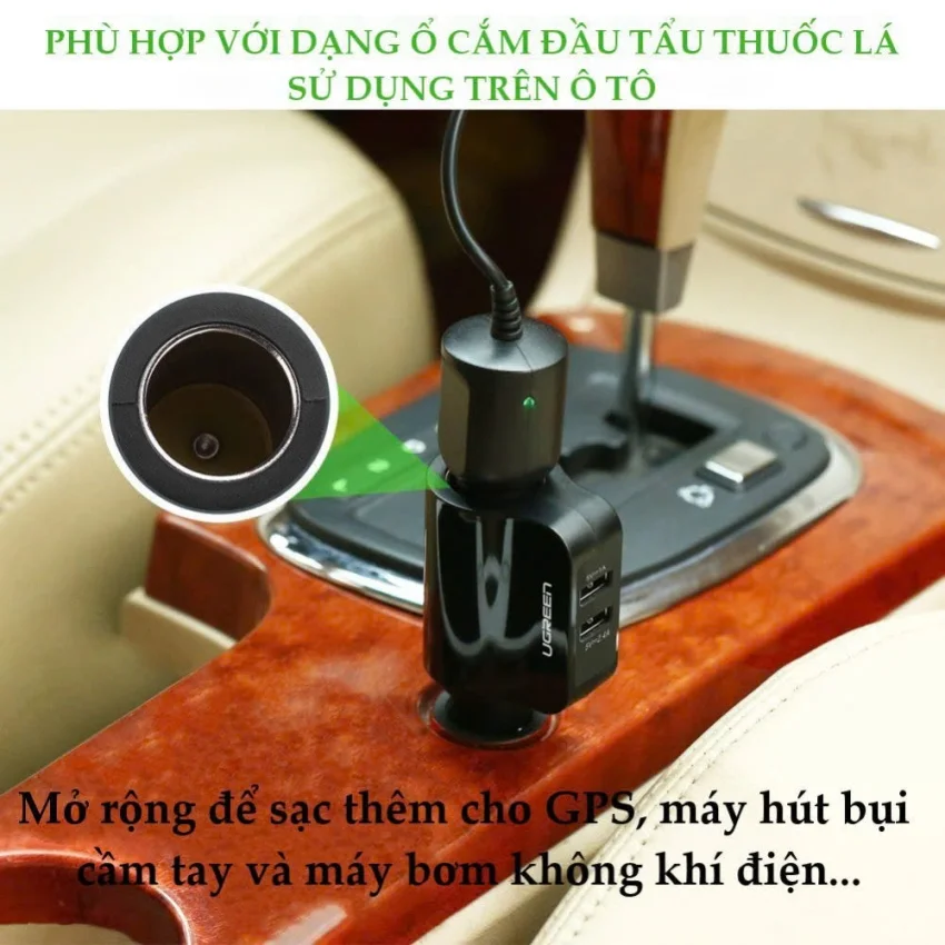 Sạc điện thoại/máy tính bảng 2 cổng USB 2.0 trên ô tô UGREEN CD115 20394