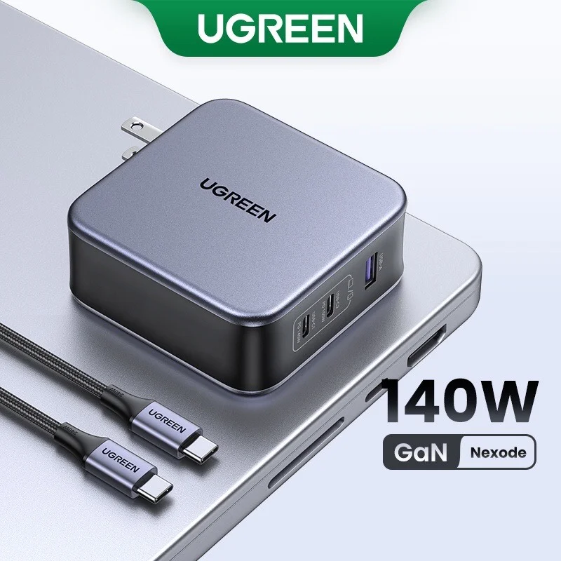 Sạc nhanh 140W chân dẹt Ugreen CD289 công nghệ GaN sạc nhanh 140W 2xUSB-C, 1xUSB-A sa màu xám (90548) — ảnh 4