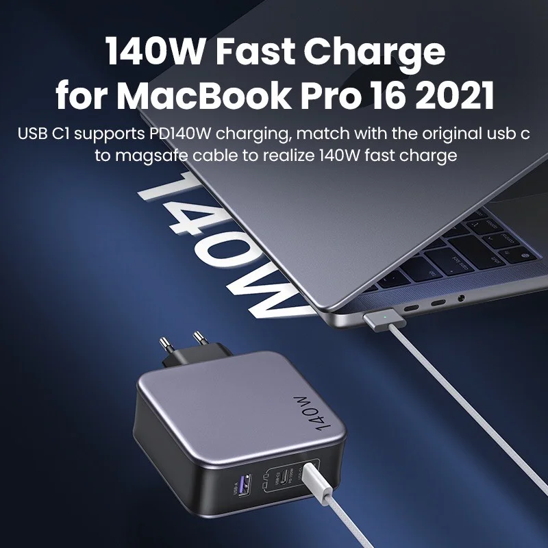 Sạc nhanh 140W chân dẹt Ugreen CD289 công nghệ GaN sạc nhanh 140W 2xUSB-C, 1xUSB-A sa màu xám (90548) — ảnh 6