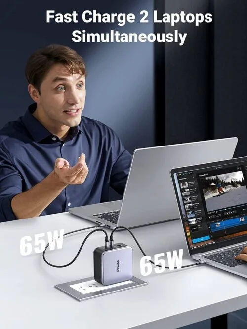 Sạc nhanh 140W chân tròn Ugreen CD289 công nghệ GaN 2xUSB-C, 1xUSB-A, kèm dây sạc, màu xám (90549) — ảnh 5