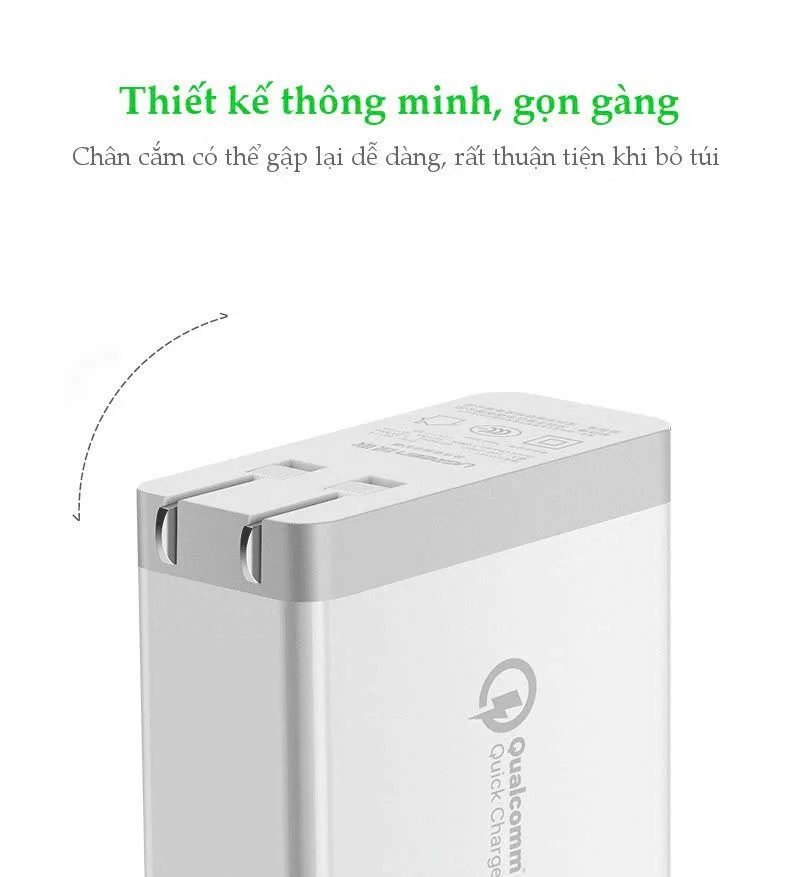 Sạc nhanh 2 cổng UGREEN CD161 – Sạc nhanh Quick Charge 3.0, tối đa 18W mỗi cổng Đen chân dẹt — ảnh 12
