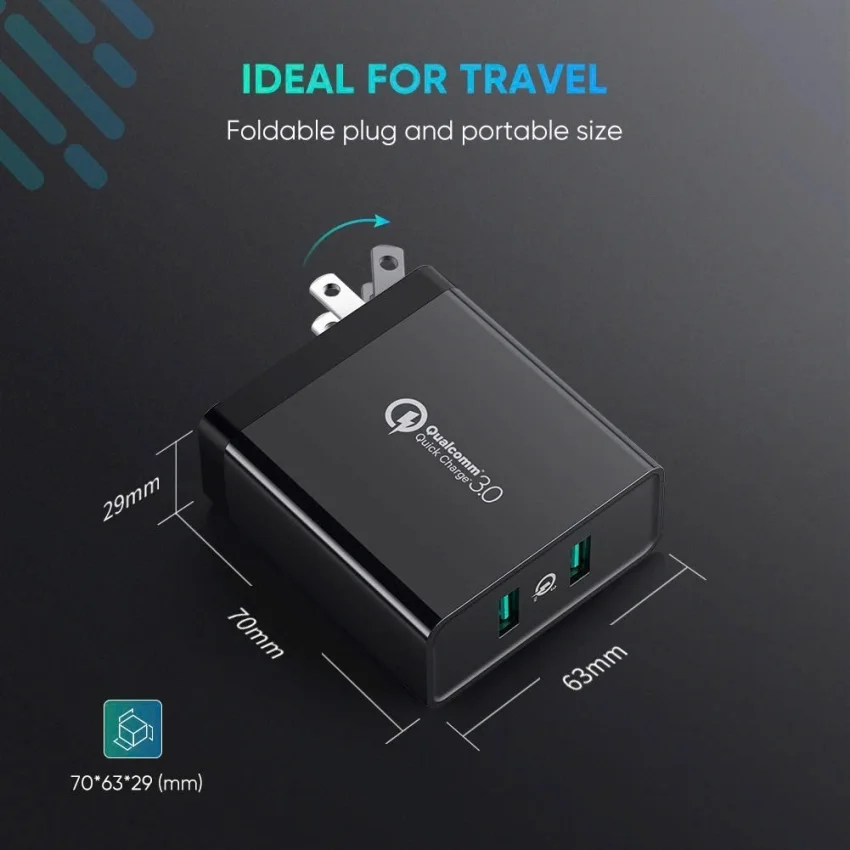 Sạc nhanh 2 cổng UGREEN CD161 – Sạc nhanh Quick Charge 3.0, tối đa 18W mỗi cổng Đen chân dẹt — ảnh 2