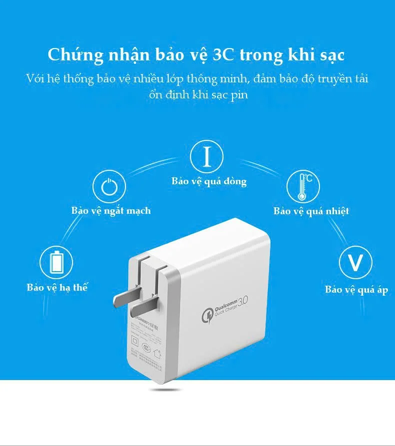 Sạc nhanh 2 cổng UGREEN CD161 – Sạc nhanh Quick Charge 3.0, tối đa 18W mỗi cổng Đen chân dẹt