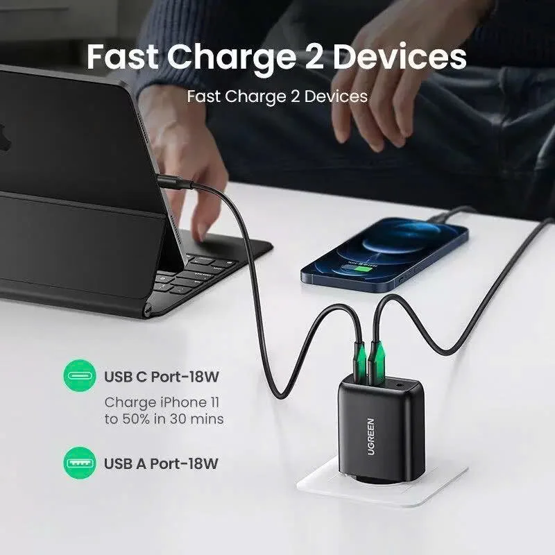 Sạc nhanh chuẩn quick charge 3.0 4.0 sạc USB A type C 36W QC4.0 màu đen Ugreen CD170 10217 — ảnh 2