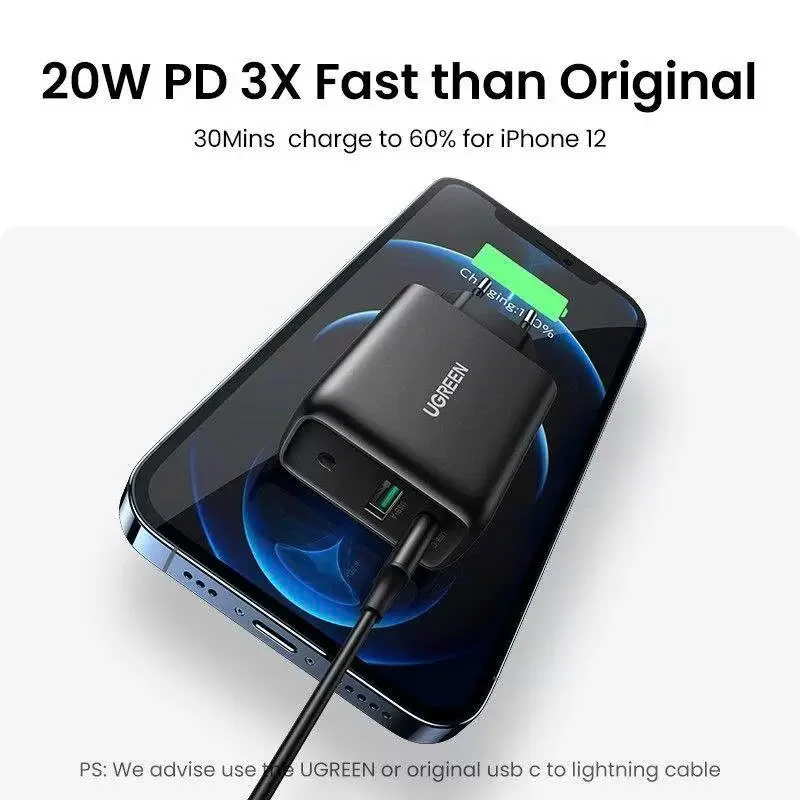 Sạc nhanh chuẩn quick charge 3.0 4.0 sạc USB A type C 36W QC4.0 màu đen Ugreen CD170 10217 — ảnh 3
