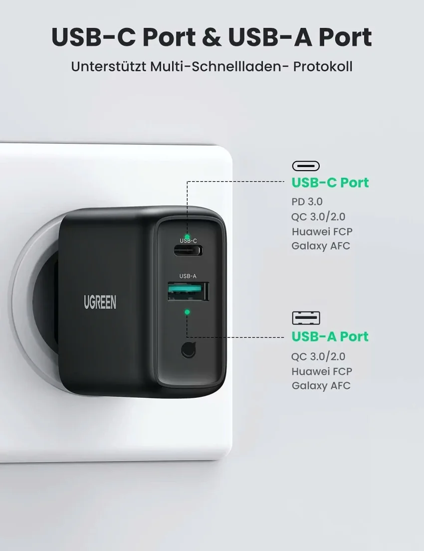Sạc nhanh chuẩn quick charge 3.0 4.0 sạc USB A type C 36W QC4.0 màu đen Ugreen CD170 10217 — ảnh 4