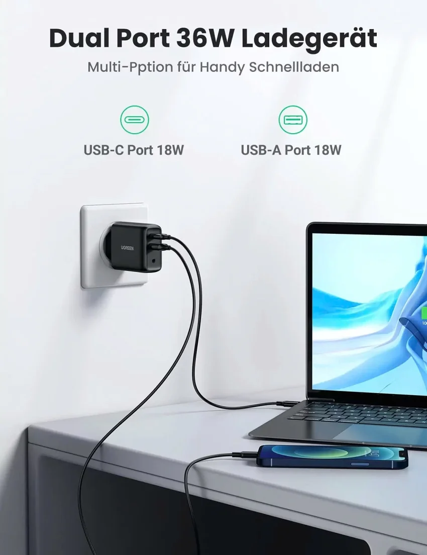 Sạc nhanh chuẩn quick charge 3.0 4.0 sạc USB A type C 36W QC4.0 màu đen Ugreen CD170 10217 — ảnh 5