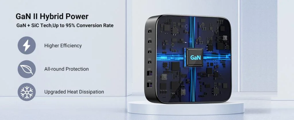 Sạc nhanh GaN 200W Ugreen CD271 4 cổng USB-C, 2 cổng USB-A chân US (40913)