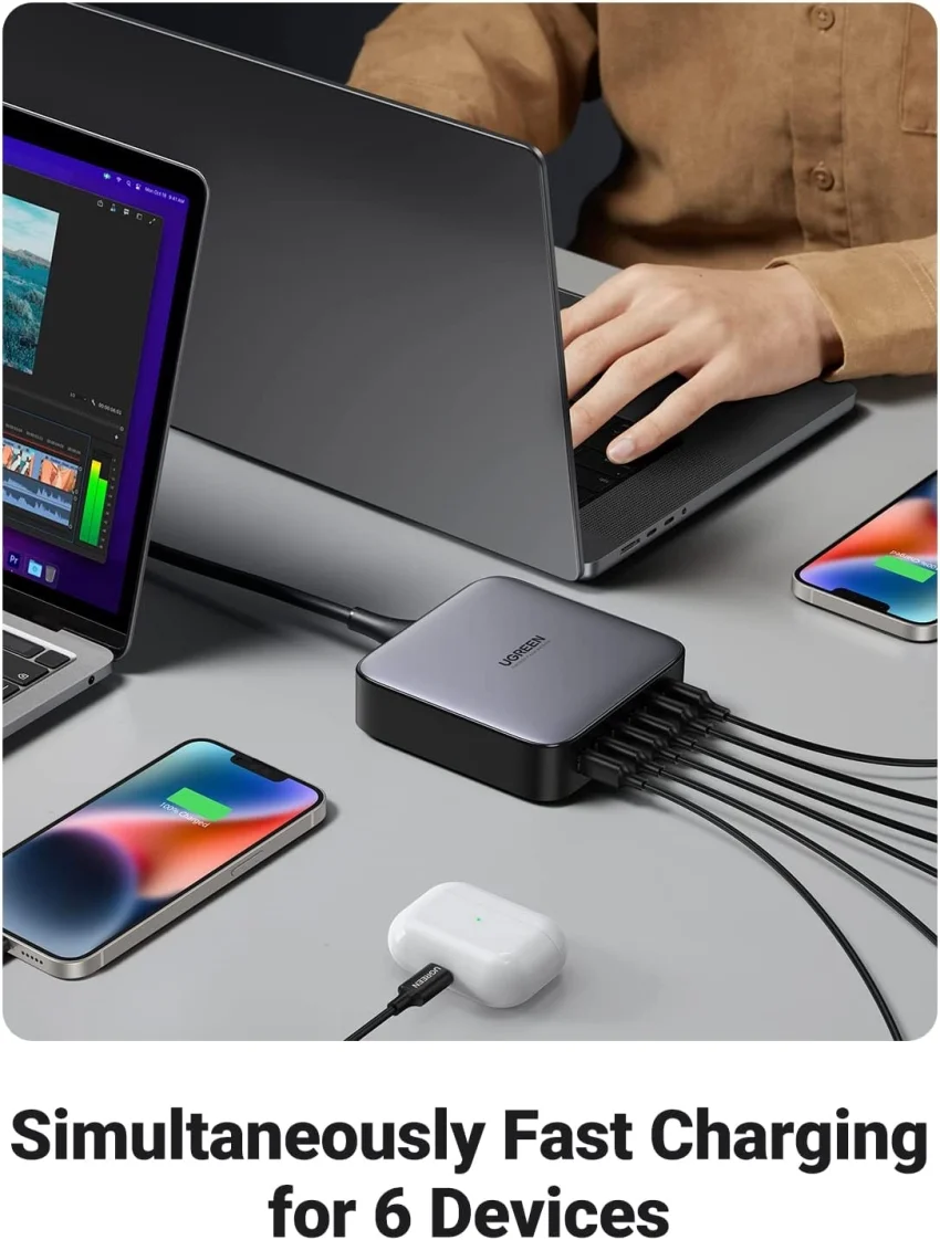 Sạc nhanh GaN 200W Ugreen CD271 4 cổng USB-C, 2 cổng USB-A chân US (40913) — ảnh 7