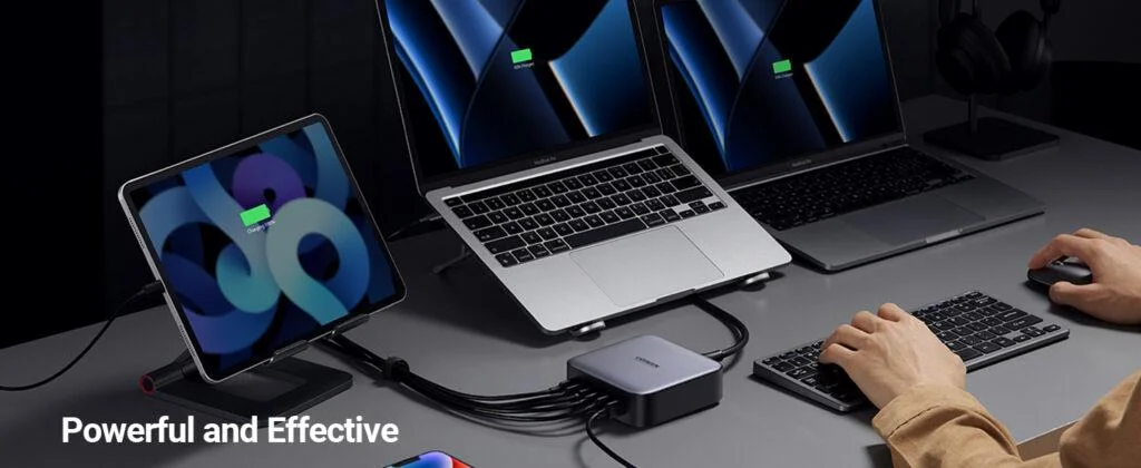 Sạc nhanh GaN 200W Ugreen CD271 4 cổng USB-C, 2 cổng USB-A chân US (40913)
