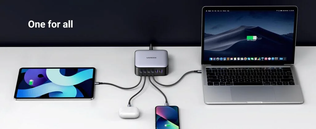 Sạc nhanh GaN 200W Ugreen CD271 4 cổng USB-C, 2 cổng USB-A chân US (40913)