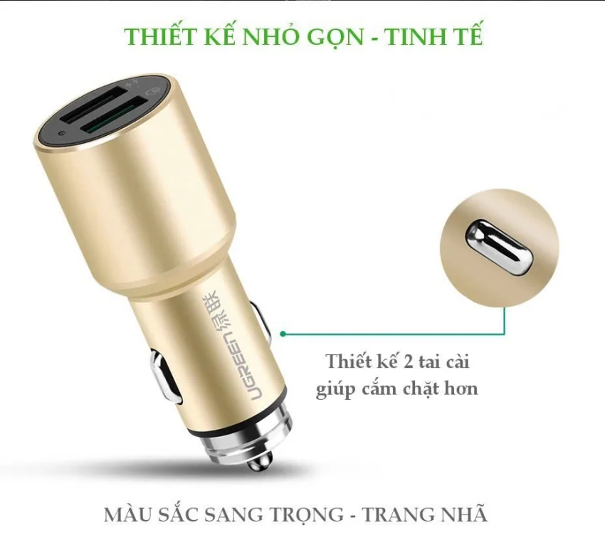 Tẩu sạc điện thoại/máy tính bảng (1 cổng QC3.0) danh riêng trên ô tô UGREEN CD130 30514 — ảnh 5