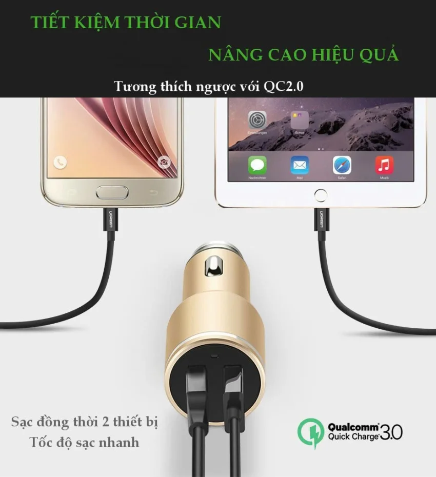 Tẩu sạc điện thoại/máy tính bảng (1 cổng QC3.0) danh riêng trên ô tô UGREEN CD130 30514 — ảnh 8