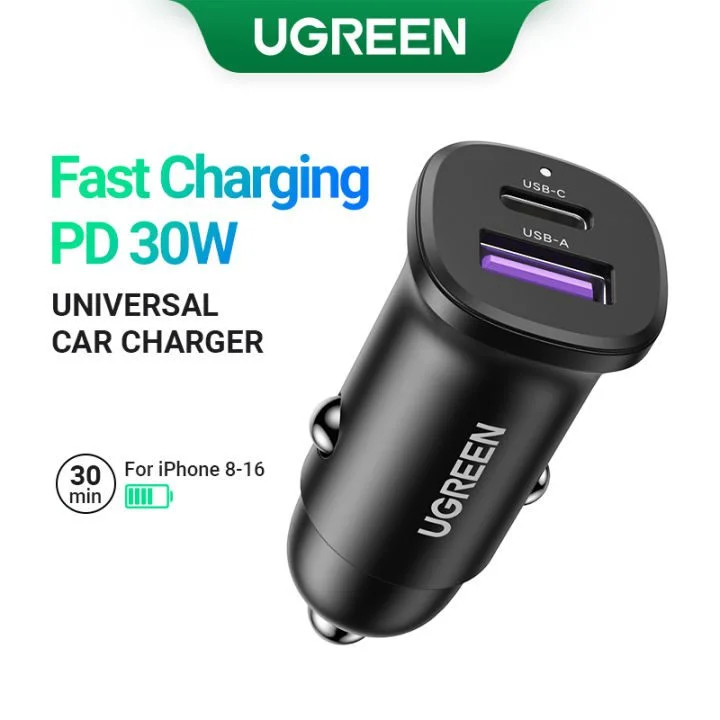 Tẩu sạc nhanh ô-tô 2 cổng 1C1A 30W Ugreen 25845