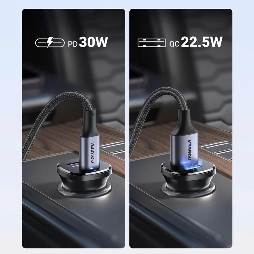 Tẩu sạc nhanh ô-tô 2 cổng 1C1A 30W Ugreen 25845