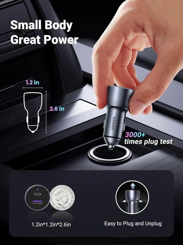 Tẩu sạc nhanh ô-tô 2 cổng 1C1A 36W Ugreen 60980 — ảnh 9