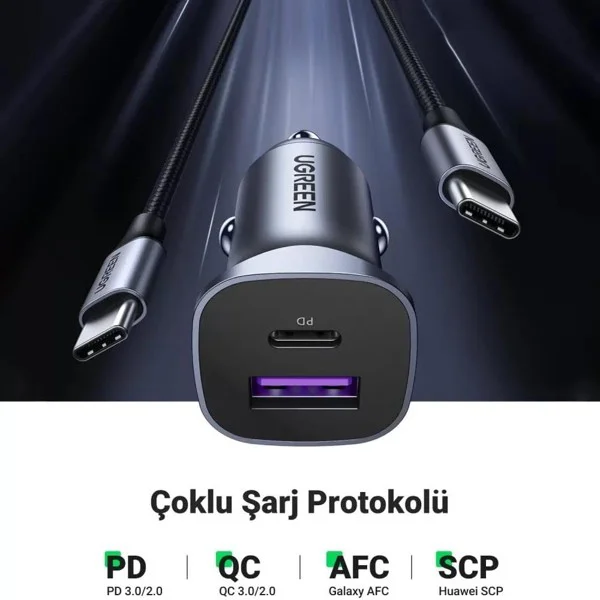 Tẩu sạc nhanh ô-tô 3 cổng 2C1A 30W Ugreen 40858 — ảnh 2