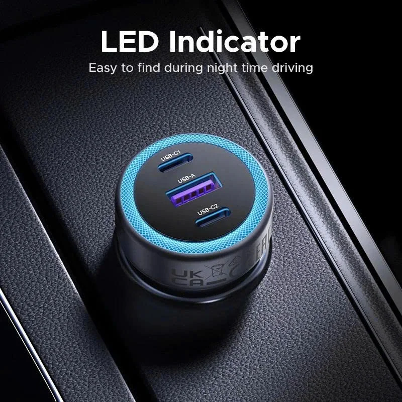 Tẩu sạc nhanh ô-tô 3 cổng 2C1A 30W Ugreen 45843