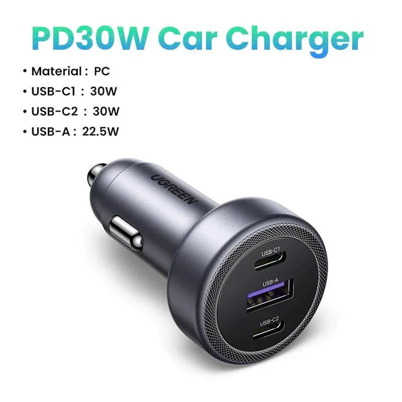 Tẩu sạc nhanh ô-tô 3 cổng 2C1A 30W Ugreen 45843 — ảnh 8