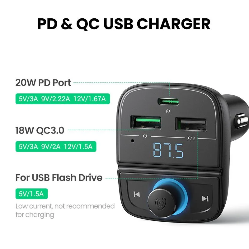 Tẩu sạc nhanh ô tô Bluetooth UGREEN 80910