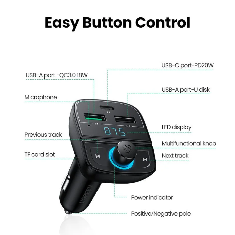 Tẩu sạc nhanh ô tô Bluetooth UGREEN 80910 — ảnh 9