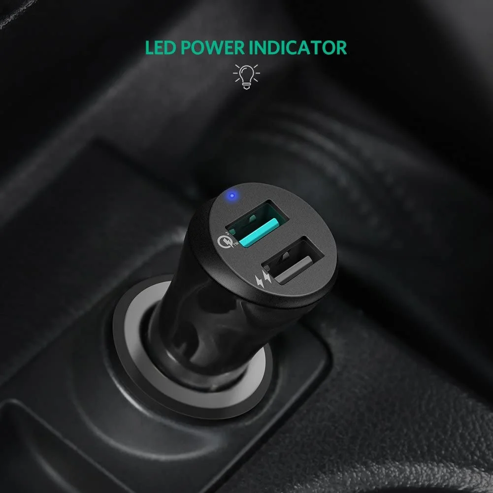 Tẩu sạc nhanh ô tô UGREEN CD114 – Sạc nhanh Quick Charge 3.0 dòng 3A, sạc đồng thời 2 thiết bị cùng lúc