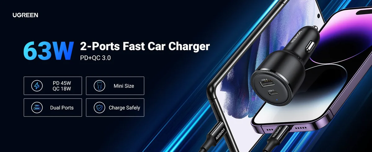 Tẩu Sạc ô tô 2 cổng USB-C và USB-A Ugreen 90645
