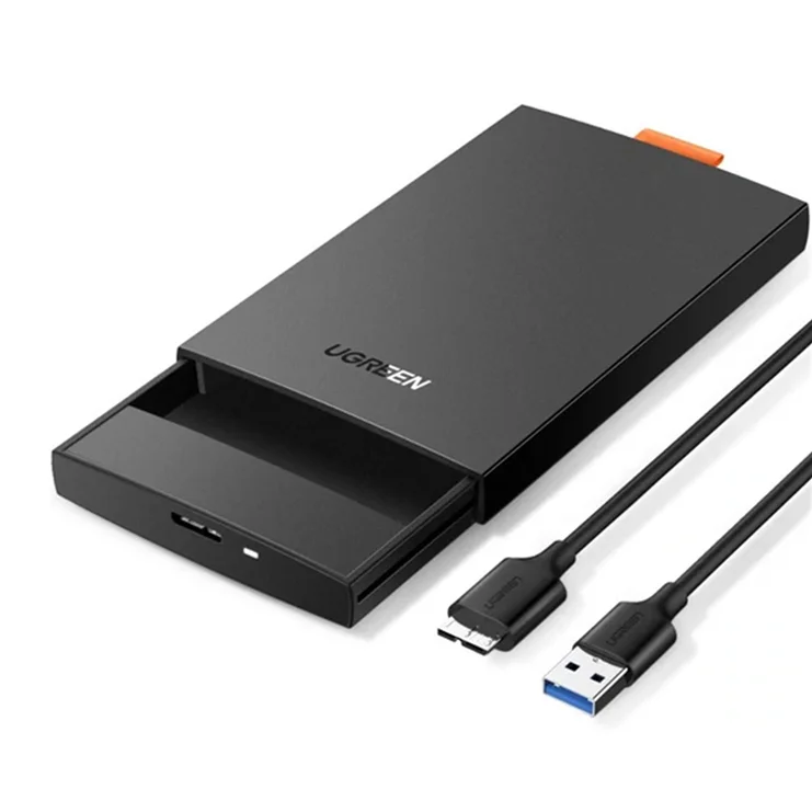 Thiết bị đựng ổ cứng 2.5 inch, dùng để kết nối ổ cứng sata với máy tính qua cổng usb, kèm dây cáp rời màu đen Ugreen (30848)