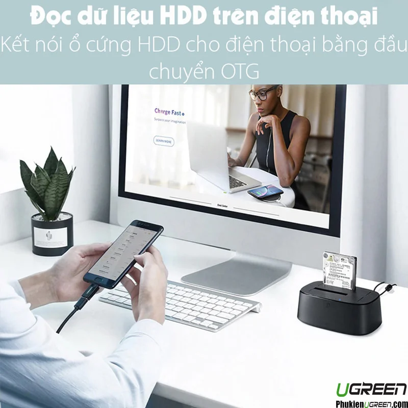 Thiết bị đựng ổ cứng 3.5 inch, dùng để kết nối ổ cứng sata với máy tính qua cổng usb, kèm dây cáp Ugreen (50857) — ảnh 5