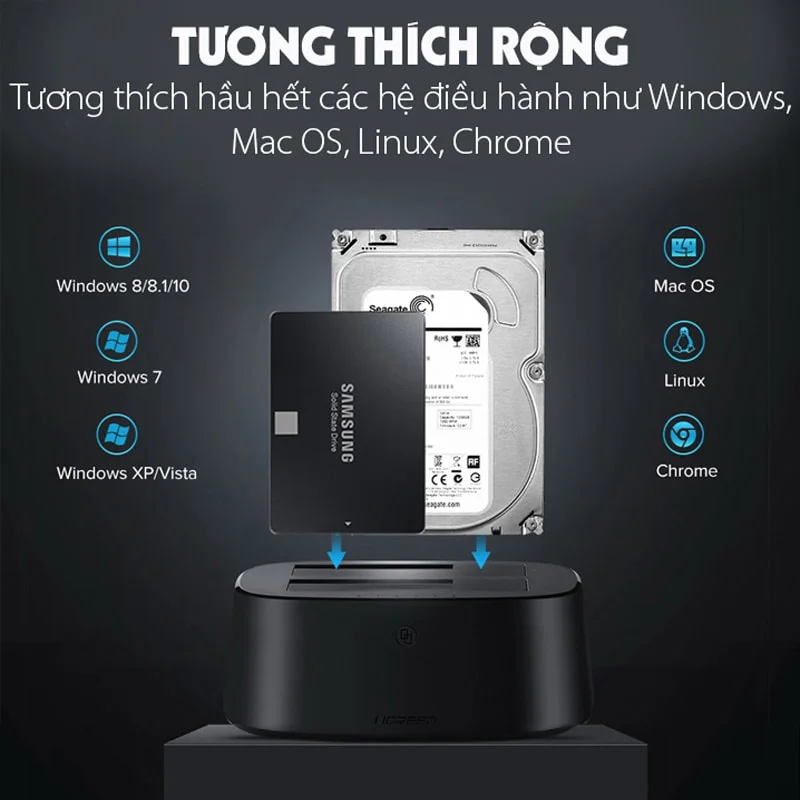 Thiết bị đựng ổ cứng 3.5 inch, dùng để kết nối ổ cứng sata với máy tính qua cổng usb, kèm dây cáp Ugreen (50857) — ảnh 7
